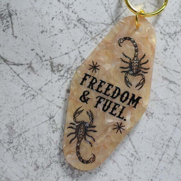 Freedom & Fuel Motel Style Keychain Angled View